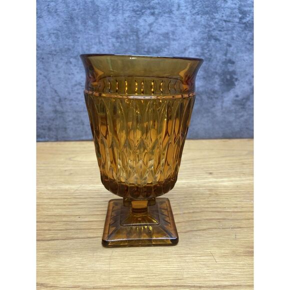 Vintage Indiana Glass Mt. Vernon‎ Amber Footed Iced Tea / Water Glass - Picture 1 of 4